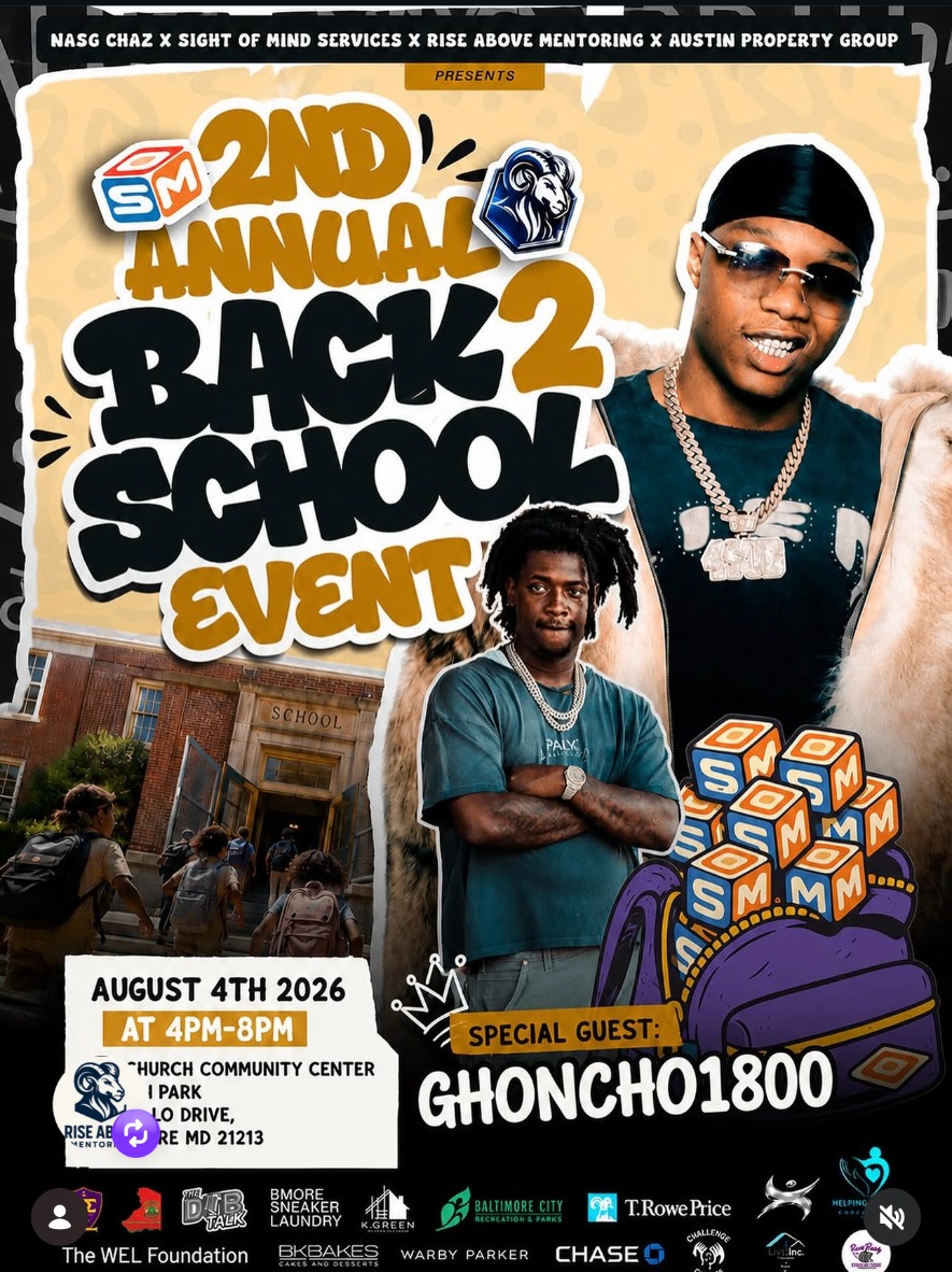 2nd Annual Back 2 School Event flyer — August 4th 2026, 4PM–8PM, special guest Ghoncho1800